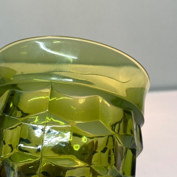Vintage Indiana Colony Whitehall Cubist Avocado Green Glass Footed Goblet 4 1/4" - Picture 7 of 9